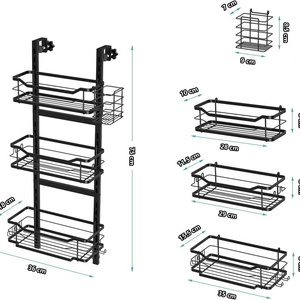 3 Tier Black Metal  black  no drilling Hanging  bathroom shelf Adhesive Shelves Over Door Shower Rack  with Soap Holder