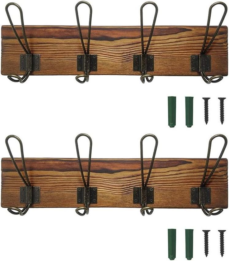 Pack Rustic Coat Rack Wall Mounted, Solid Wood Coat Hook Rack with 8 Hooks for Entryway, Mudroom, Kitchen, Bathroom