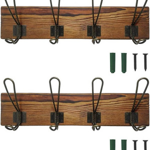 Pack Rustic Coat Rack Wall Mounted, Solid Wood Coat Hook Rack with 8 Hooks for Entryway, Mudroom, Kitchen, Bathroom