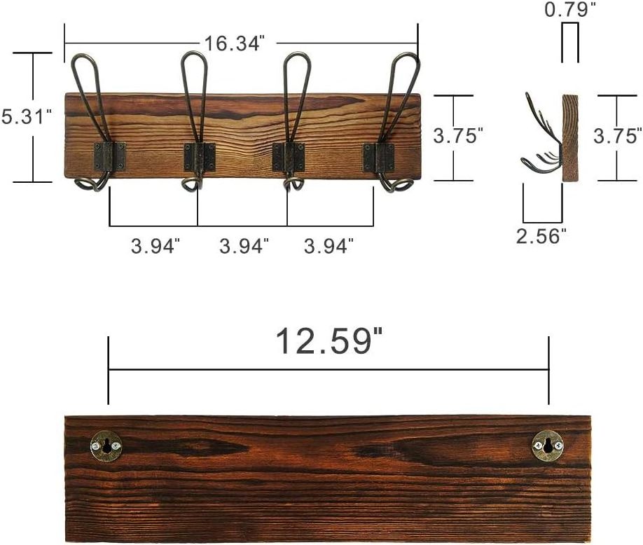 Pack Rustic Coat Rack Wall Mounted, Solid Wood Coat Hook Rack with 8 Hooks for Entryway, Mudroom, Kitchen, Bathroom