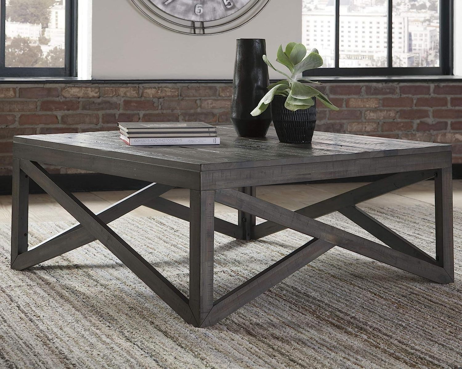 Modern strong  Gray Rustic Square Coffee Table for home decoration and living room