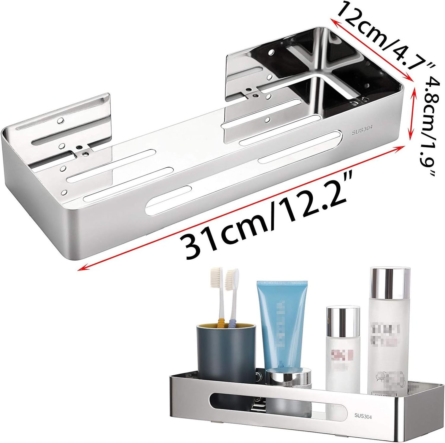 2pcs sliver Shower Organizer Shelf Storage Corner Rack Stainless Steel Bathroom Caddy Wall Mounted Bathroom Accessory Shelf