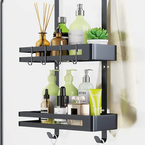 2 Tier Rustproof Stainless Steel  black  no drilling Hanging  bathroom shelf Adhesive Shelves Over Door Shower Rack