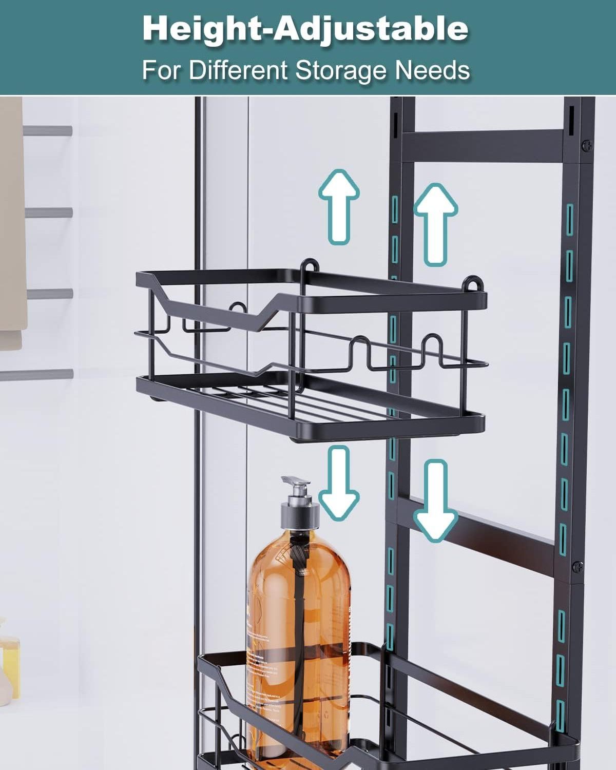 3 Tier Black Metal  black  no drilling Hanging  bathroom shelf Adhesive Shelves Over Door Shower Rack  with Soap Holder