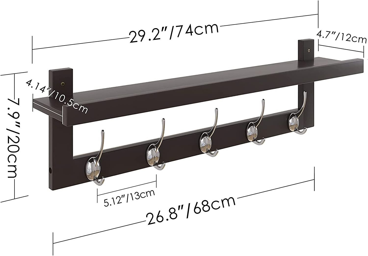 Coat Hooks with Shelf Wall-Mounted 74 cm Entryway Coat Rack for Wall