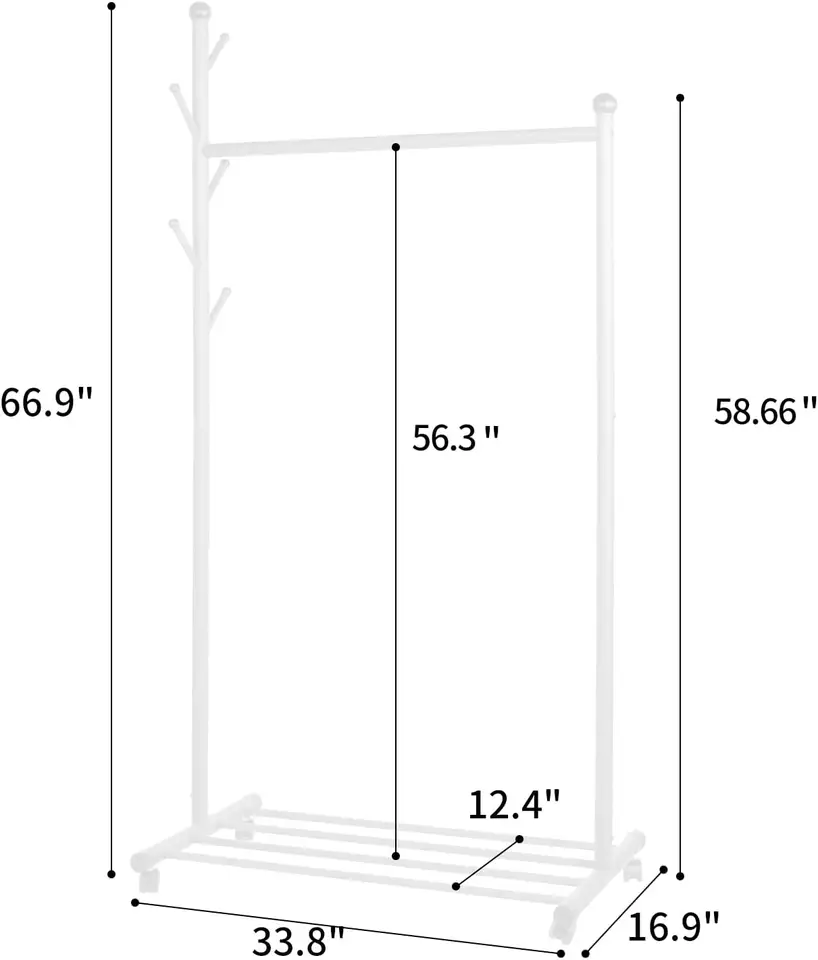 white Freestanding Heavy Duty Metal Clothes Rail  Clothing Rack with  Wheels for clothes storage