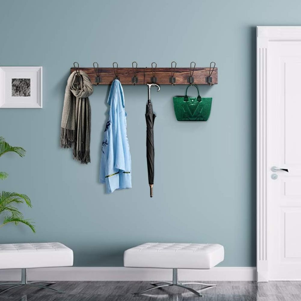 Pack Rustic Coat Rack Wall Mounted, Solid Wood Coat Hook Rack with 8 Hooks for Entryway, Mudroom, Kitchen, Bathroom