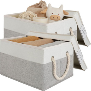 2 Pack grey Foldable  Home Fabric Storage Bins Storage Boxes with Lids and Cotton Rope Handles  for Closet  Organizing