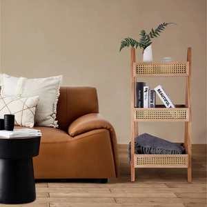 wooden 3 tiers high capacity  Rattan Nightstand storage shelf easy to install for home storage