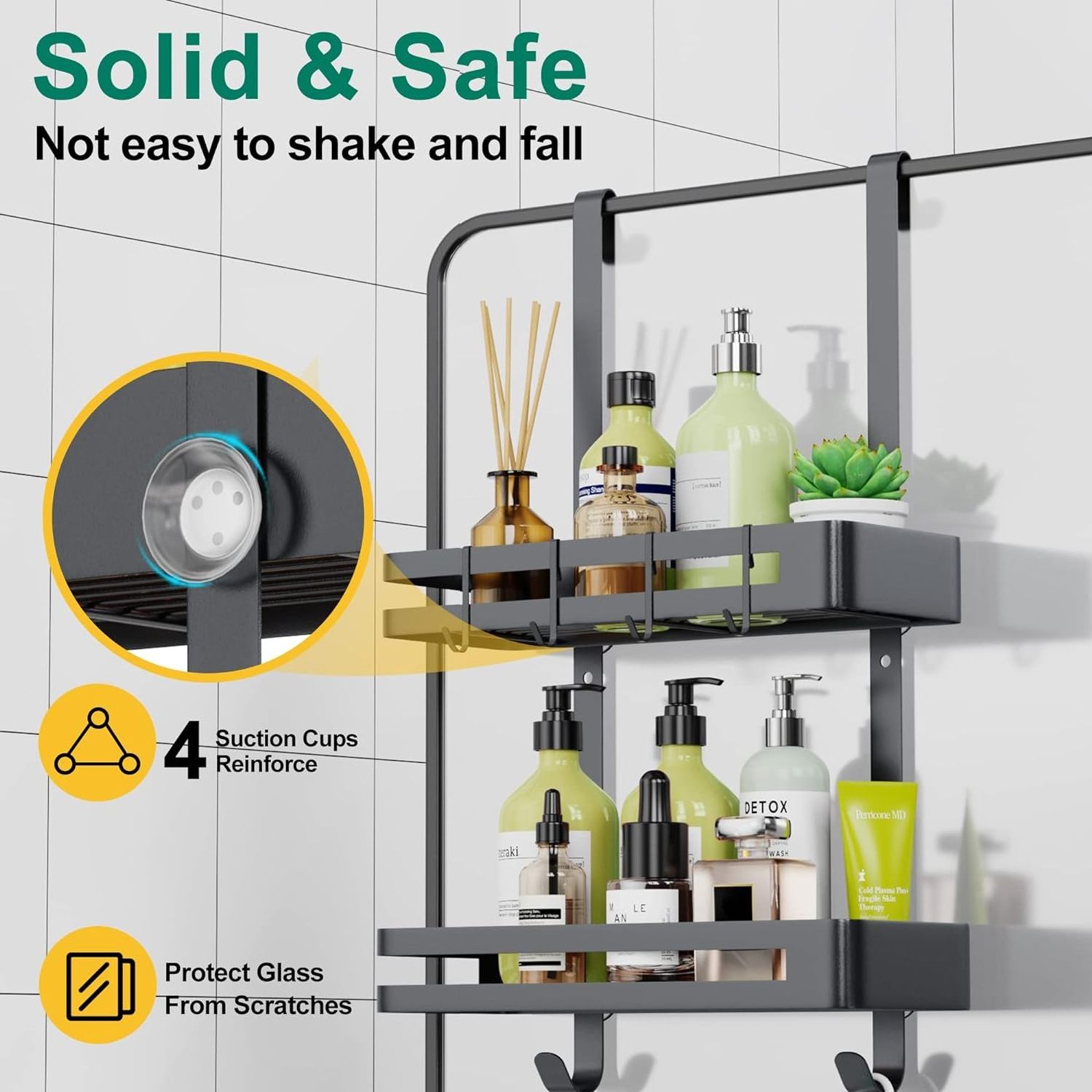 2 Tier Rustproof Stainless Steel  black  no drilling Hanging  bathroom shelf Adhesive Shelves Over Door Shower Rack