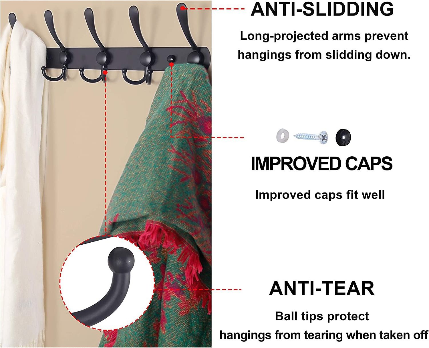 Coat Rack Wall Mounted Heavy Duty Stainless Steel  Metal Coat Hook Rail for Coat Hat Towel Purse Robes Mudroom Bathroom Entryway