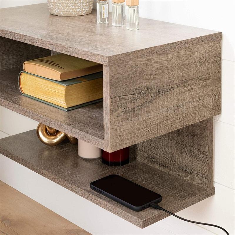 Wooden Storage Shelf Rack Floating Bedside Table Wall Mounted Shelf with Drawer Bedside Nightstand Side Table