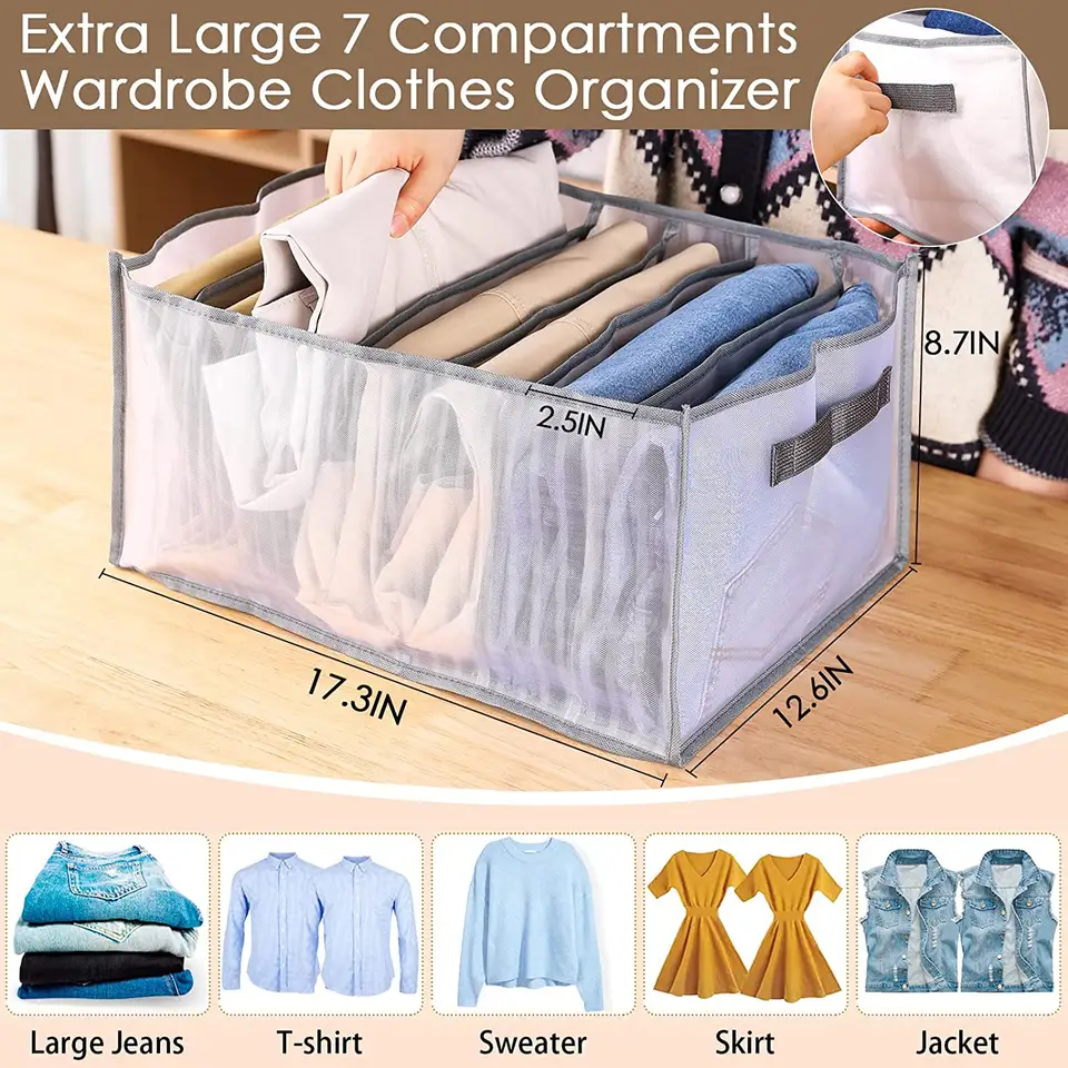 Extra Large Oversize Jeans Wardrobe Clothes Organizer 7 Grid Mesh Closet Shelf Organizers for Jeans Pants T-shirts