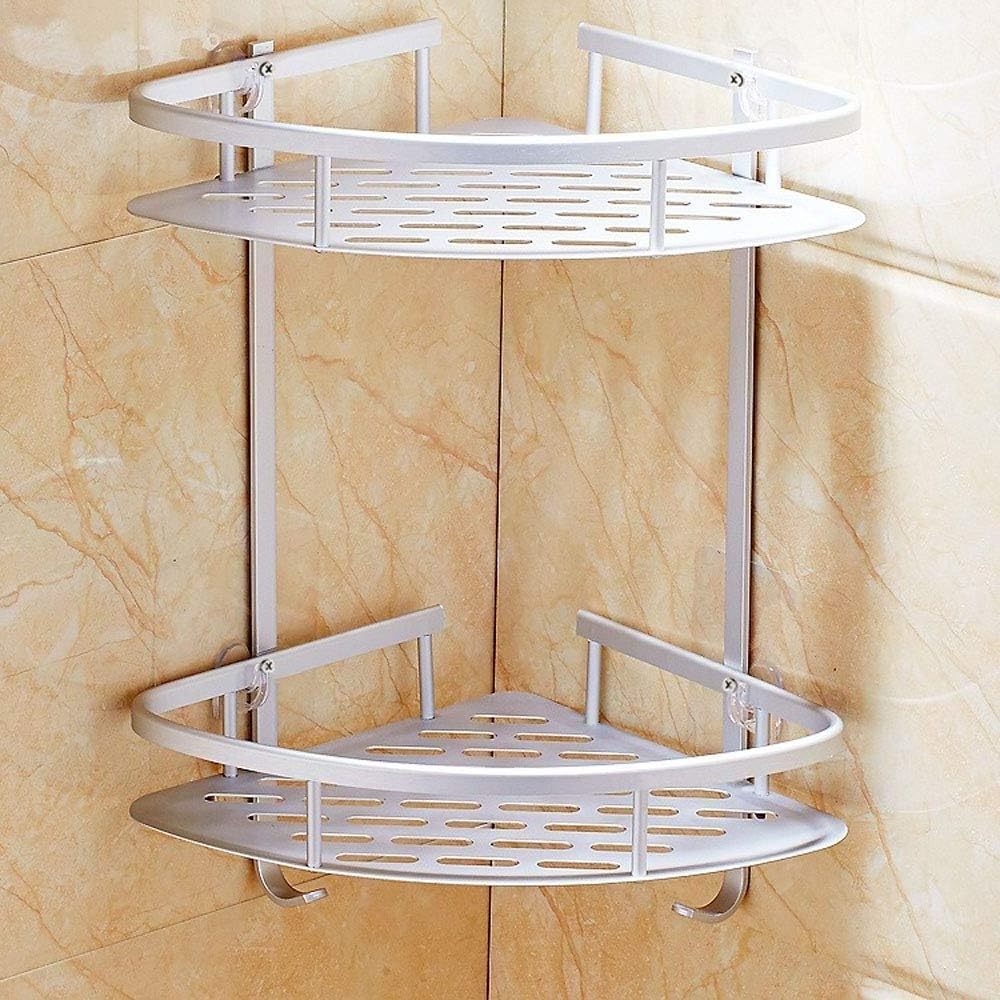 Wall Mounted No Drill Adhesive Shower Corner Shelf 2 Tier  Non Rust Aluminum Stick Bathroom Shelves Caddy Storage Racks Basket