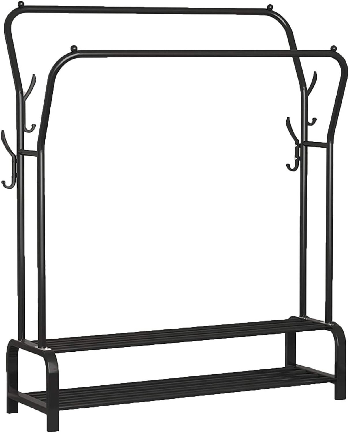 Garment Rack Freestanding Hanger Double Rails Bedroom Clothing Rack With 2-Tier Lower Storage Shelf