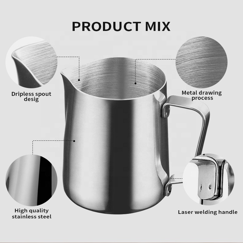 Customized 350ml 600ml 1000ml Espresso Steaming Coffee Pitcher Stainless Steel Latte Milk Frothing Jug Metal Pouring Pitcher