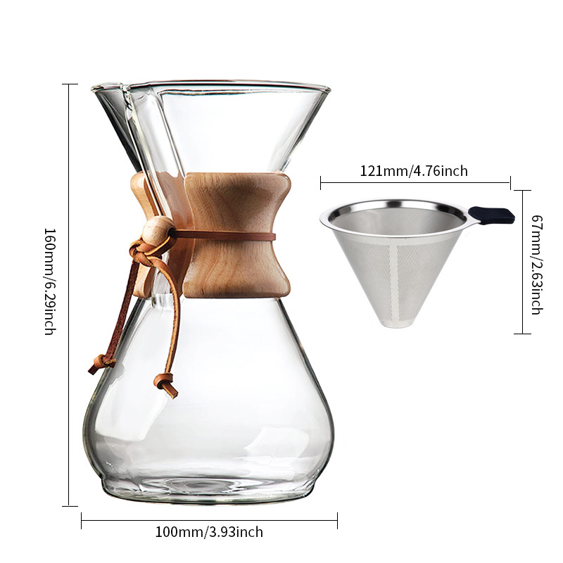 Pour Over Coffee Maker Set Coffee Server Pot with Glass Drip Filter Elegant Coffee Dripper Glass Carafe