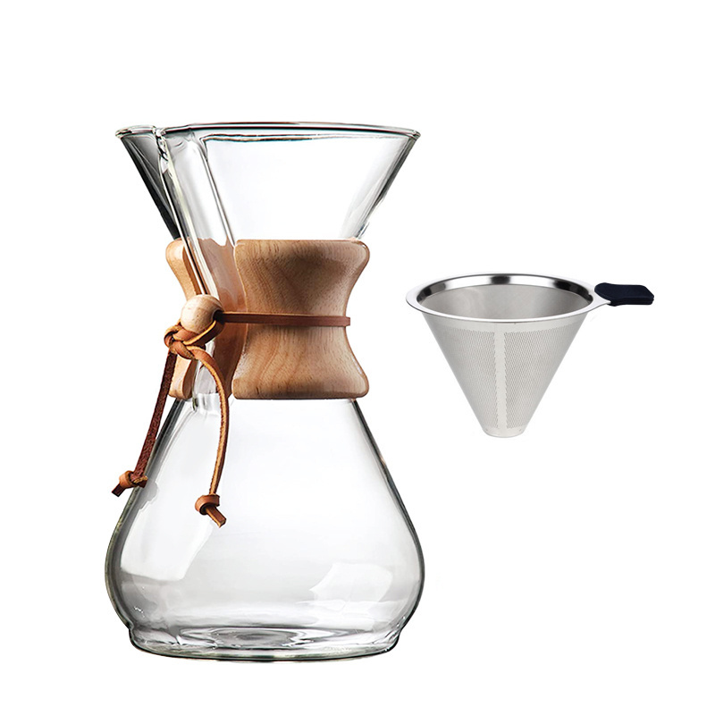 Pour Over Coffee Maker Set Coffee Server Pot with Glass Drip Filter Elegant Coffee Dripper Glass Carafe