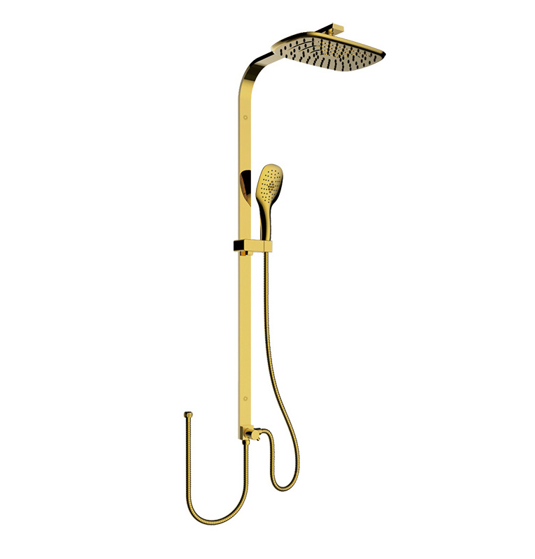 1TGG modern design gold shower column with rainfall head shower brushed gold mixer set for bathroom