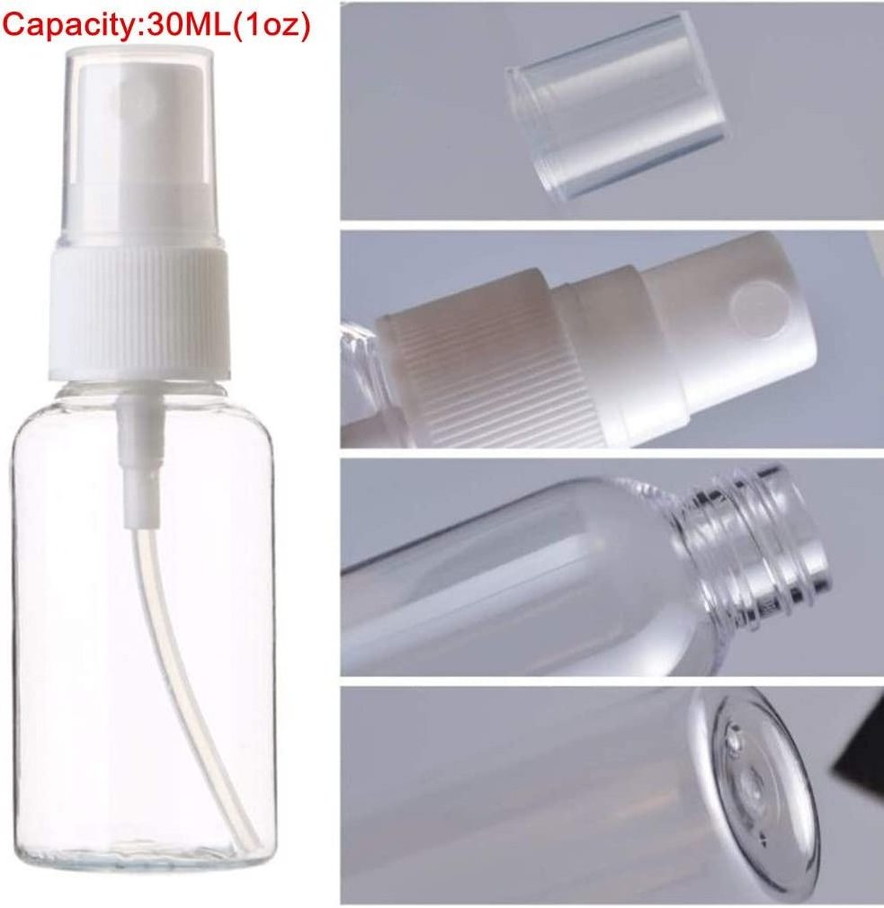 30ml/1oz Small Size Spray Bottles Transparent Empty Fine Mist Plastic Mini Travel Bottle for Perfume and Liquids