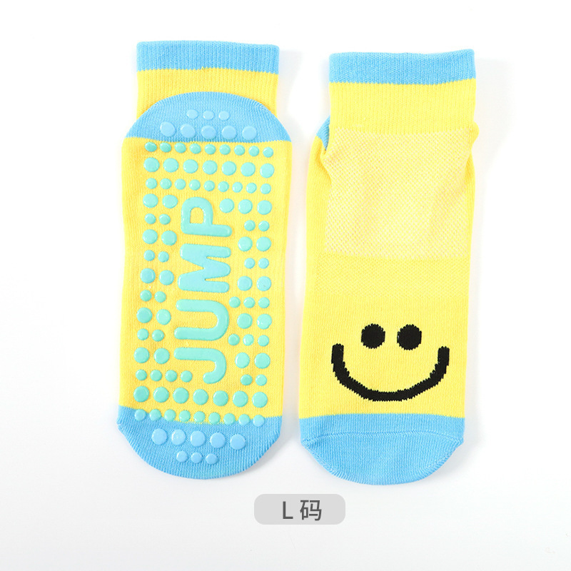 Happy face  colorful  trampoline socks anti slip  child to adult socks customized  logo and packing anti-slip socks