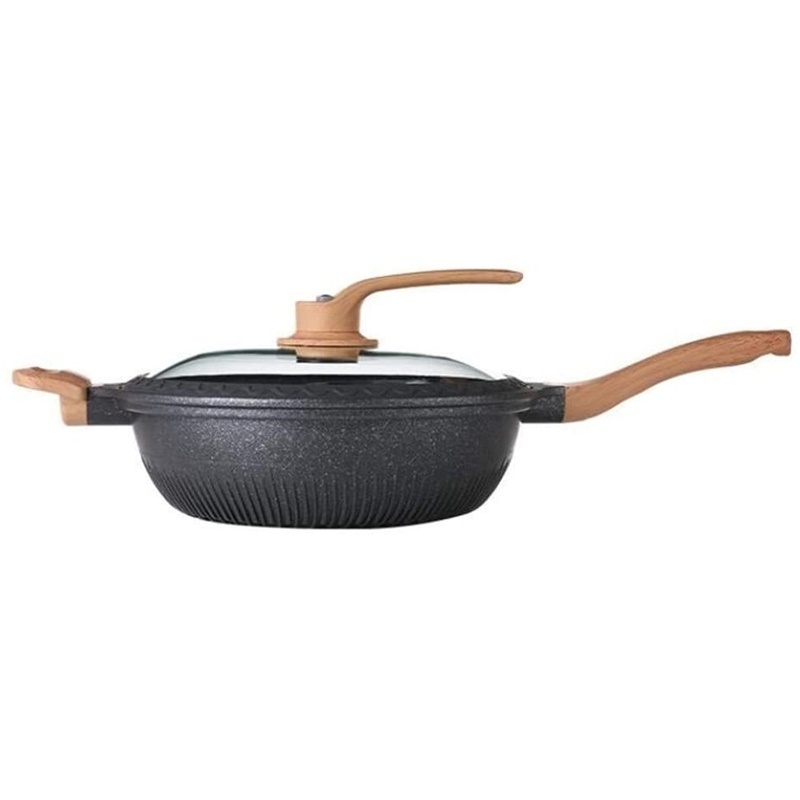 Micro pressure Nonstick cooker with Wooden Handle Casting 32cm Aluminium Wok