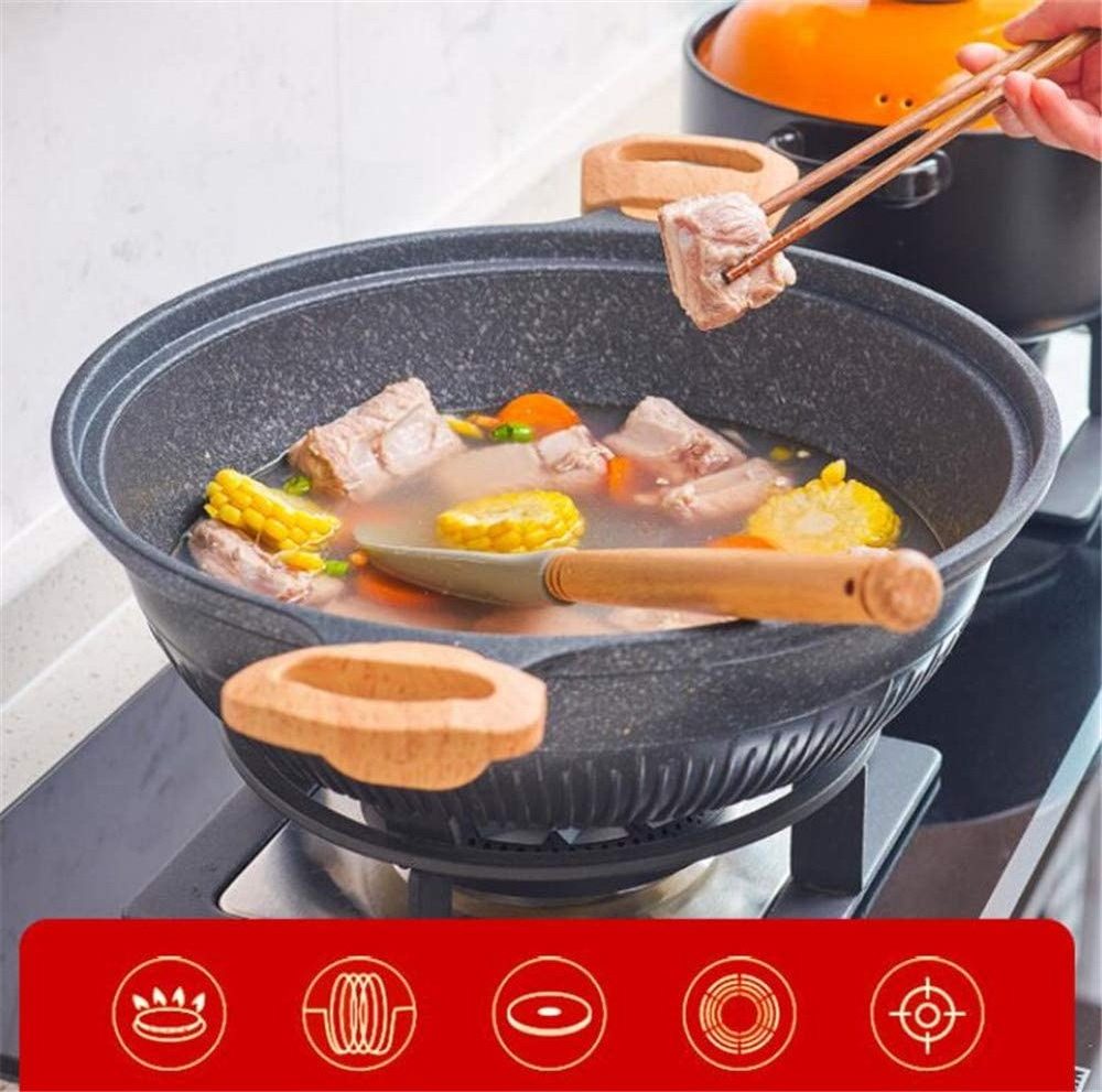 Micro pressure Nonstick cooker with Wooden Handle Casting 32cm Aluminium Wok