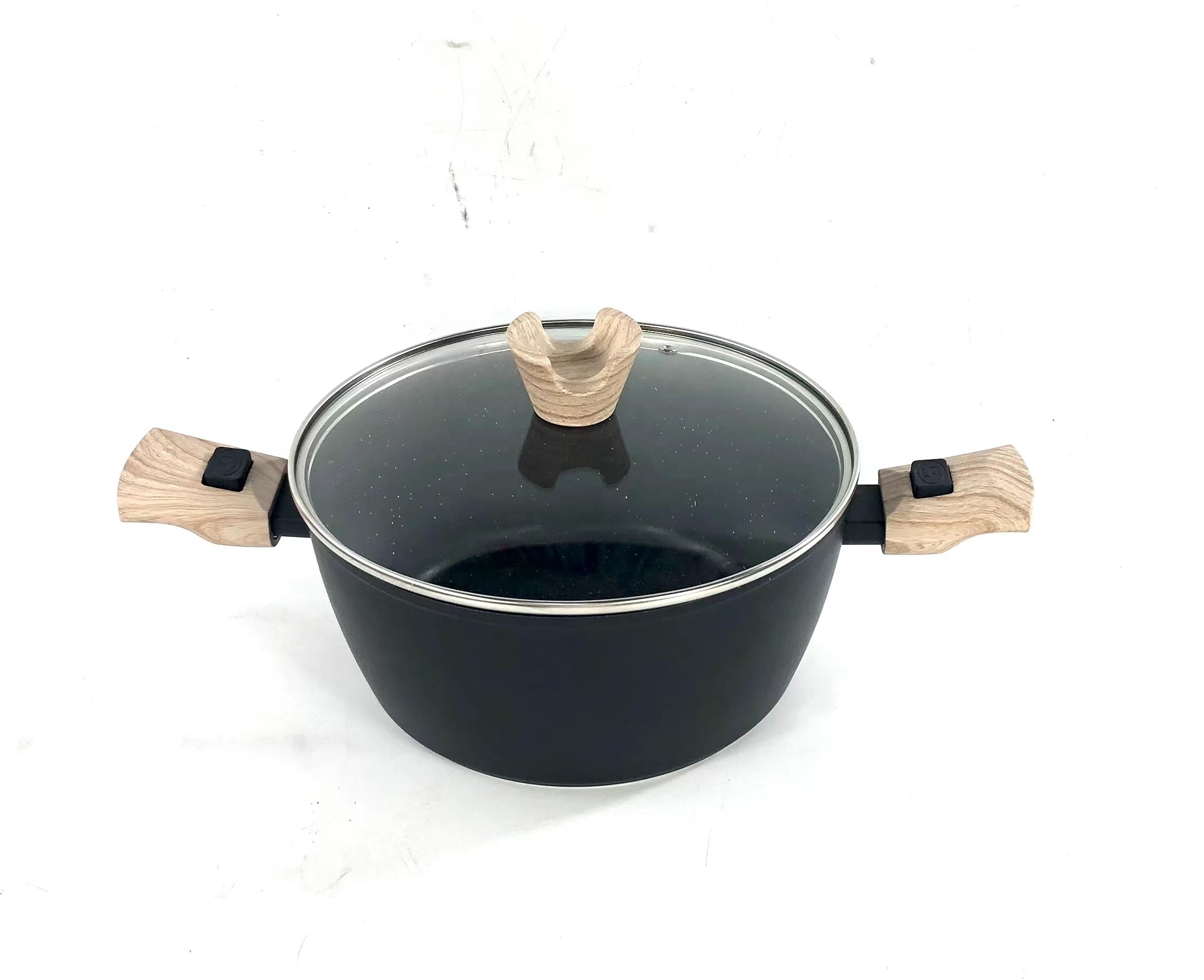 High quality Forged aluminum non stick marble fry pan cookware set wooden  removable handle casserole pot with detachable handle