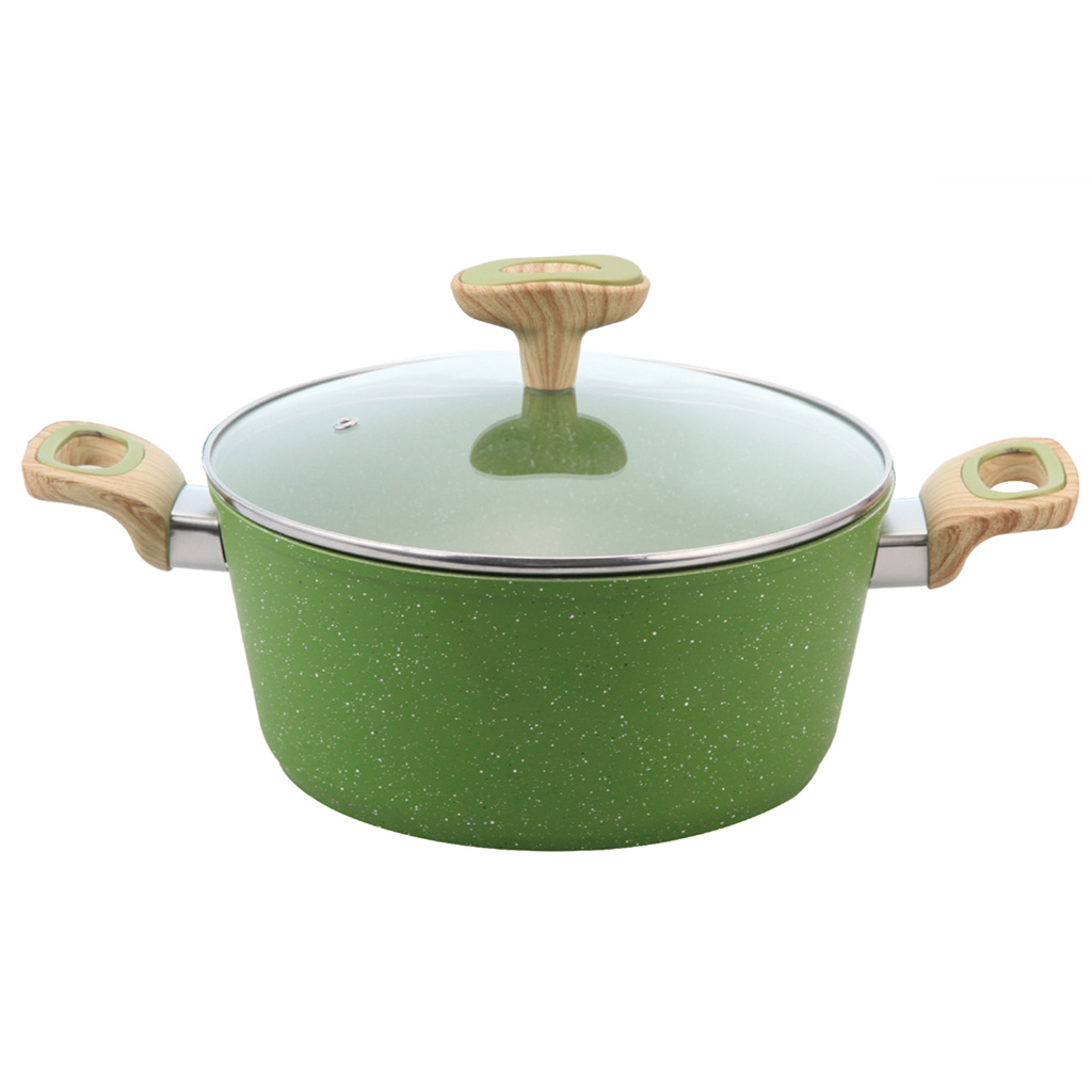 High quality Forged aluminum non stick pots marble coating 6pcs non stick casserole set with green color