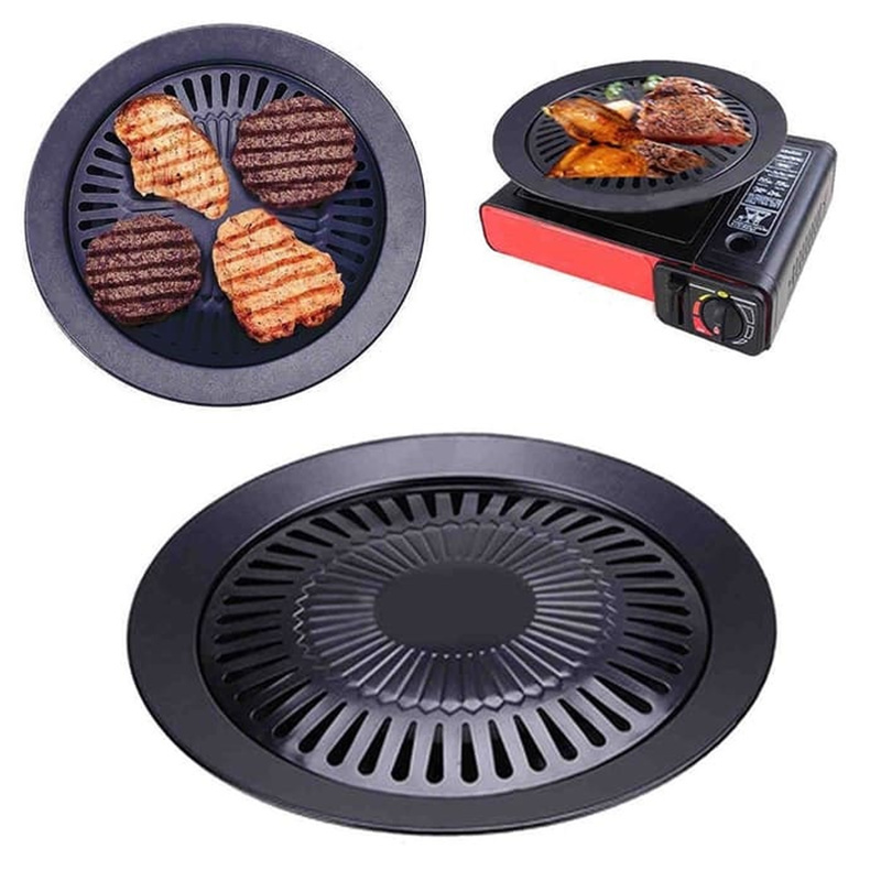 Smokeless Korean BBQ Grill Pan Non Stick Round Griddle Pan for Indoor and Outdoor Grilling