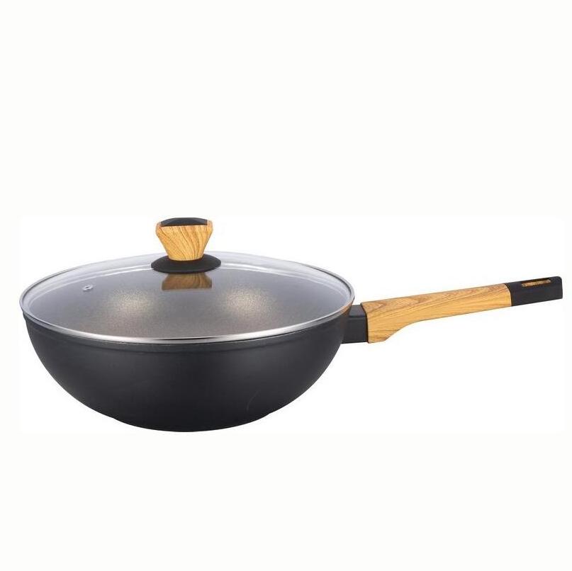 kitchen wear non stick aluminium wok pan nonstick marble coating frying pan induction cooking pan with soft touch handle