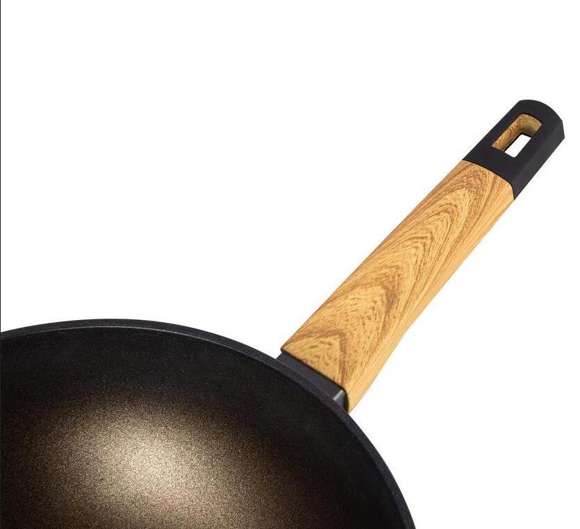 kitchen wear non stick aluminium wok pan nonstick marble coating frying pan induction cooking pan with soft touch handle