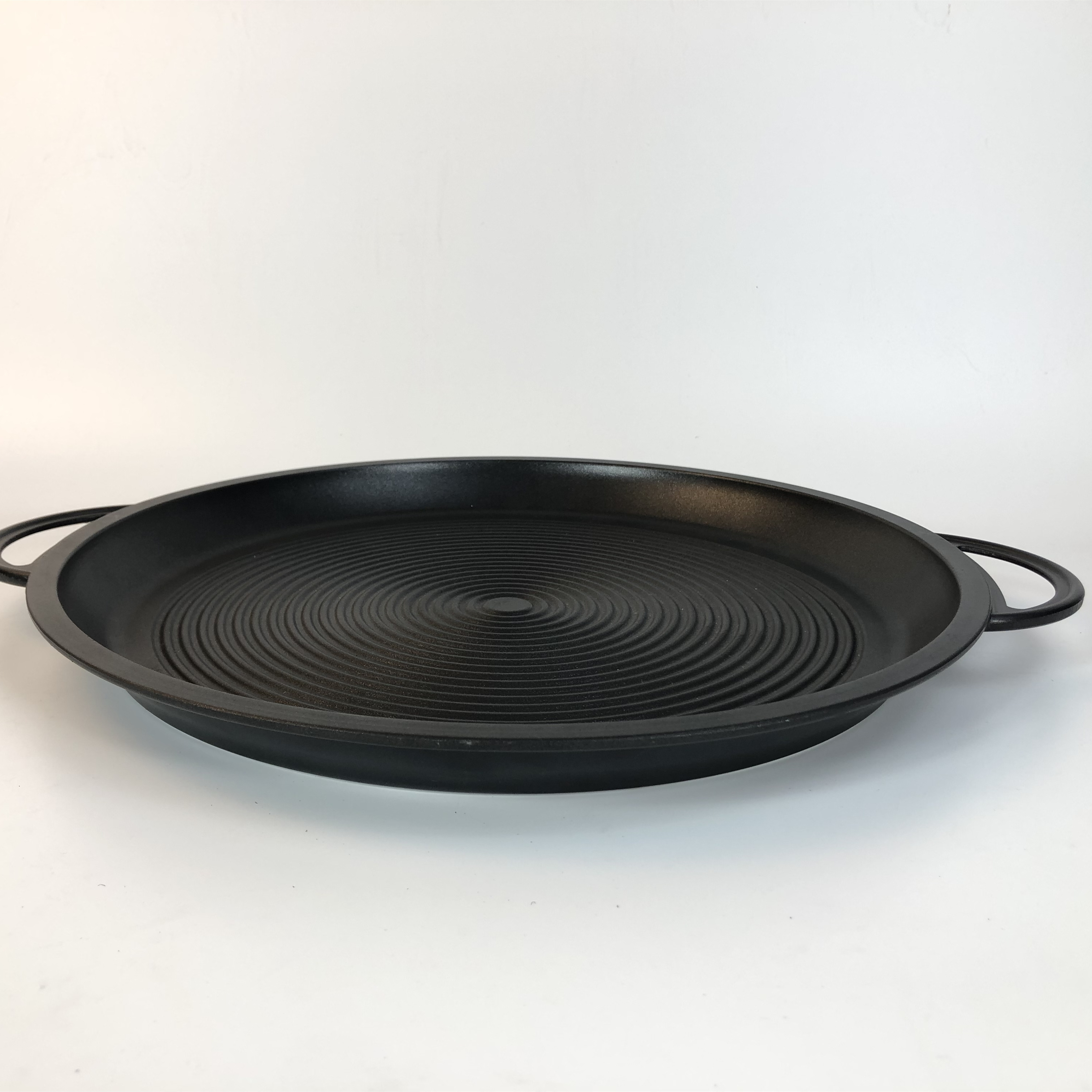 Big size die cast aluminum pizza pan non stick paella pan with sprial line out door crepe pan suit for BBQ