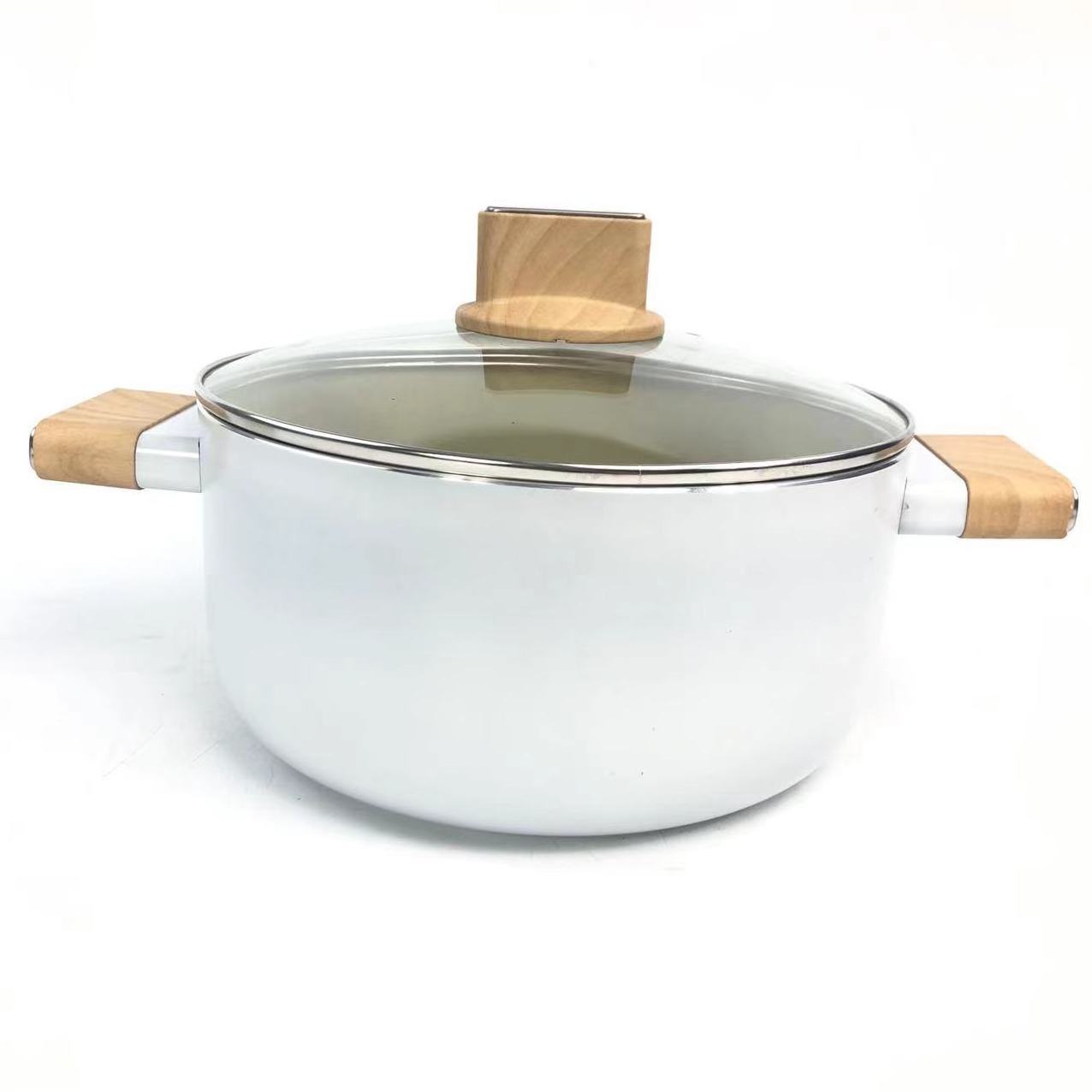 New Design Pressed Aluminum nonstick cookware set Non-Stick  Fry pan casserole sauce pan with wooden effect handle