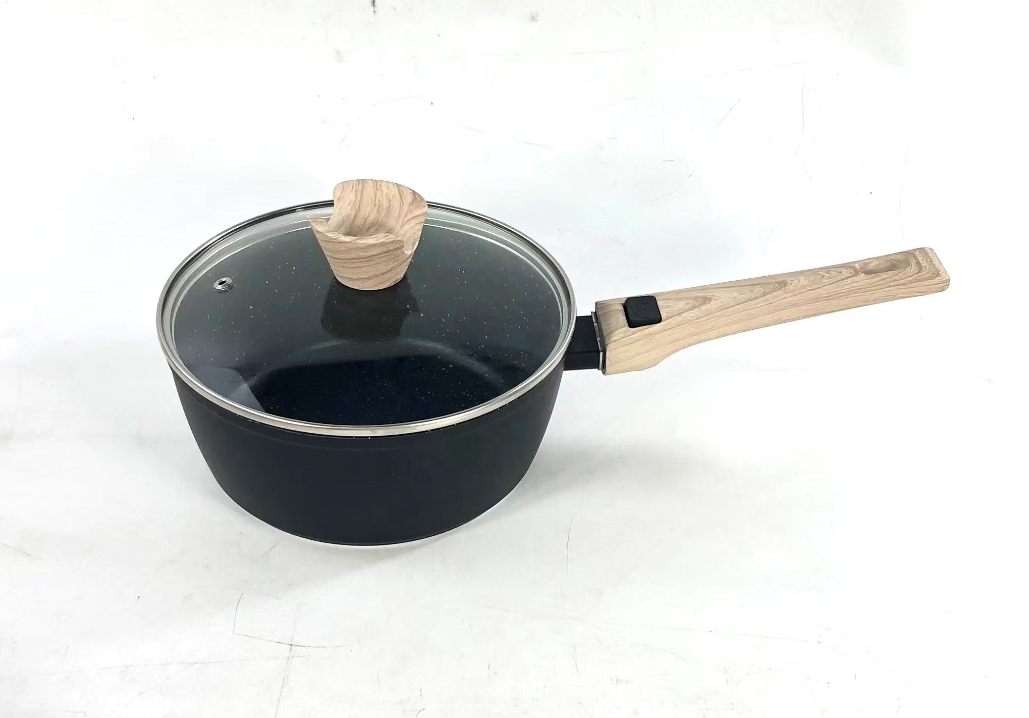 High quality Forged aluminum non stick marble fry pan cookware set wooden  removable handle casserole pot with detachable handle