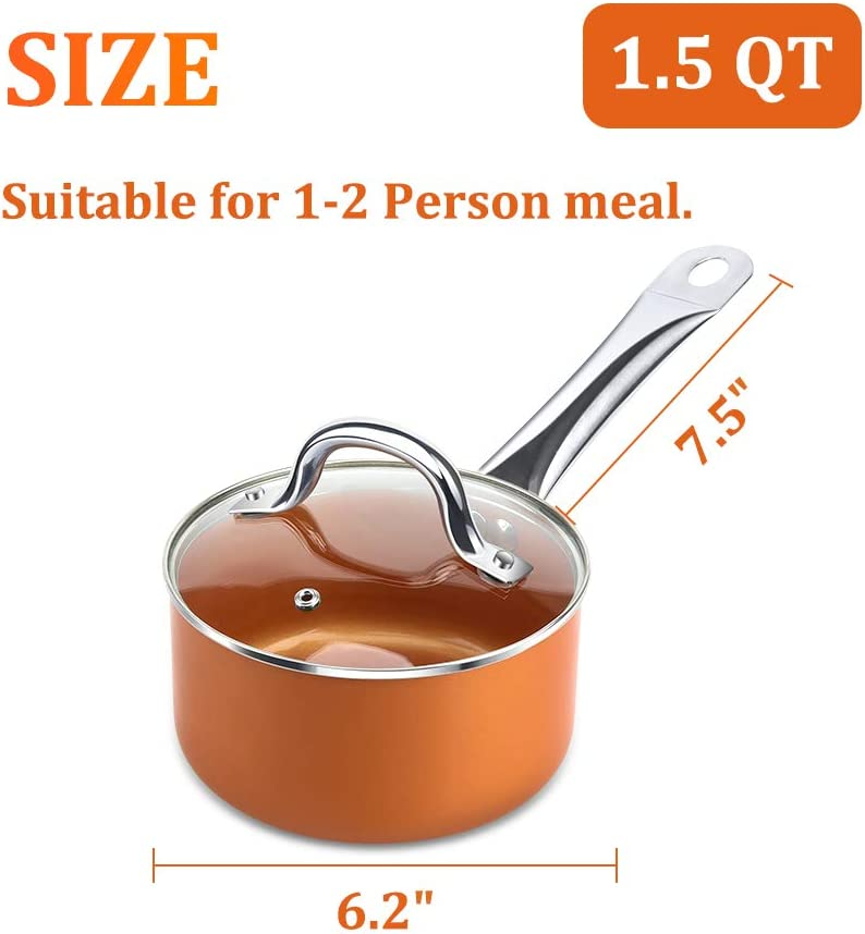 16 CM Small Milk Pot Mini Aluminum Saute Pan Ceramic Nonstick Copper Saucepan with Lid