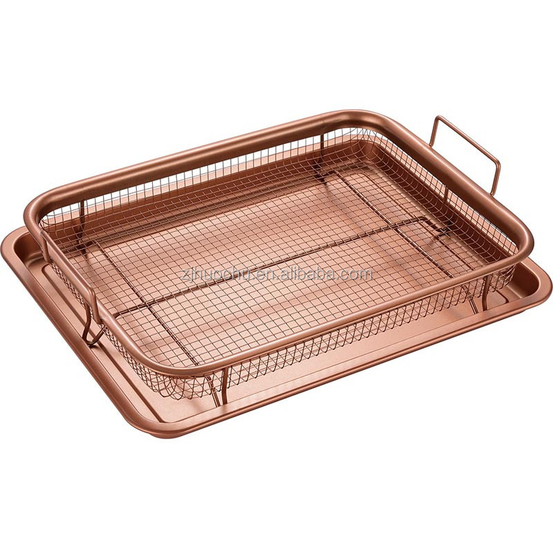 Copper Crispy Tray Oven Air Fryer, Durable Mesh Basket With Reinforced Ceramic Coating Tray, Cook With No Oil