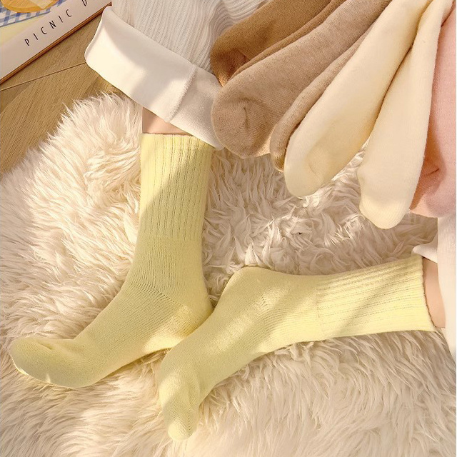 Cashmere socks women's autumn and winter mid-tube socks plus cashmere thickened plush stockings sleep winter warm snow socks