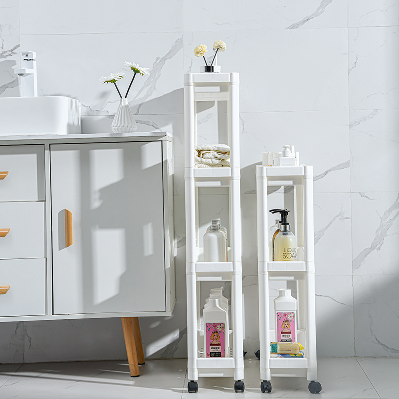 Multi-function Purpose plastic 3 tiers slim storage trolley bathroom plastic storage shelf