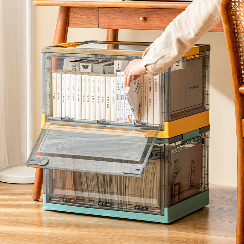 Plastic Folding Storage Box With Wheels For Organizer Stacking Clothing Storage Bin