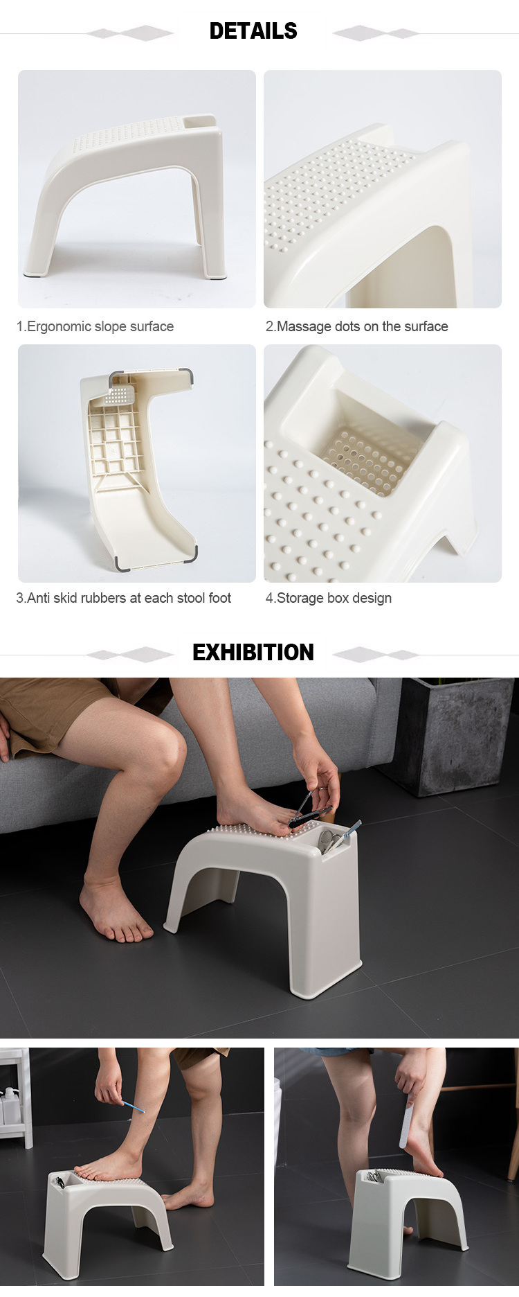 Plastic bathroom Stool for Shower, Leg Shaving and Foot Rest Stool