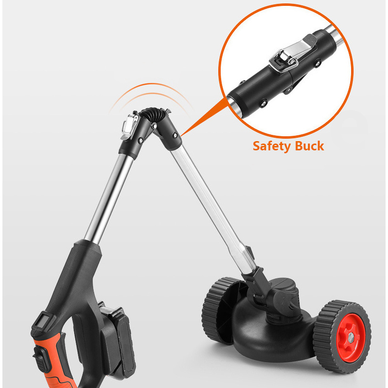 Folding Handle Lithium Electric Lawn Mower Bush Cutter With Wheels Retractable Operating Lever Battery Level Display