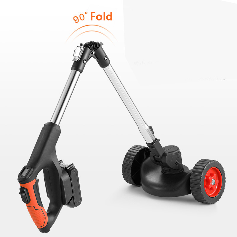 Folding Handle Lithium Electric Lawn Mower Bush Cutter With Wheels Retractable Operating Lever Battery Level Display