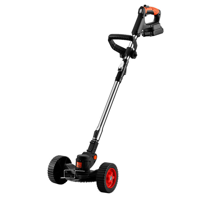 Folding Handle Lithium Electric Lawn Mower Bush Cutter With Wheels Retractable Operating Lever Battery Level Display