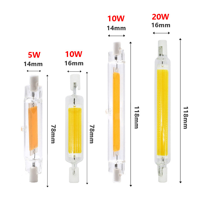 High-quality R7S Dimmable COB LED Bulbs 78mm118mm 5W 10W 20W for Lighting Floor Lamps Halogen Bulb Equivalent Double Ended