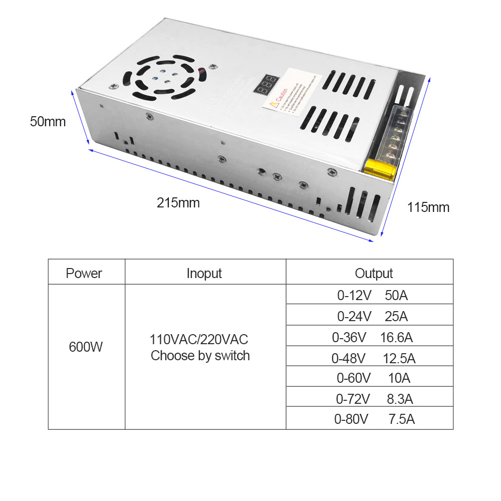 600W 12V 24v 36v 48v AC to DC Switching Power Supply With Digital Display dc voltage adjustable tester power supply 50A 25A smps