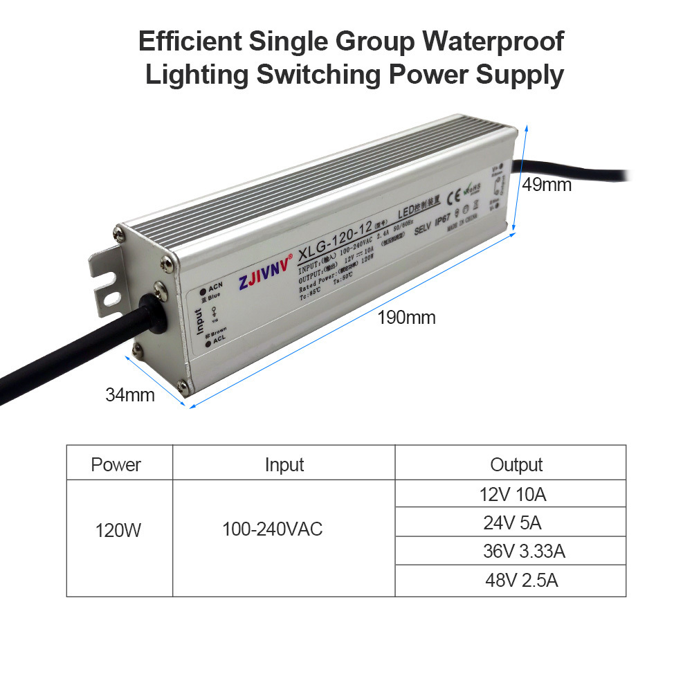 Mini size 100W 120W waterproof ac dc switching led power supply 12V 24V 36V 48V led driver IP67 mini Size outdoor smps 10A 5A