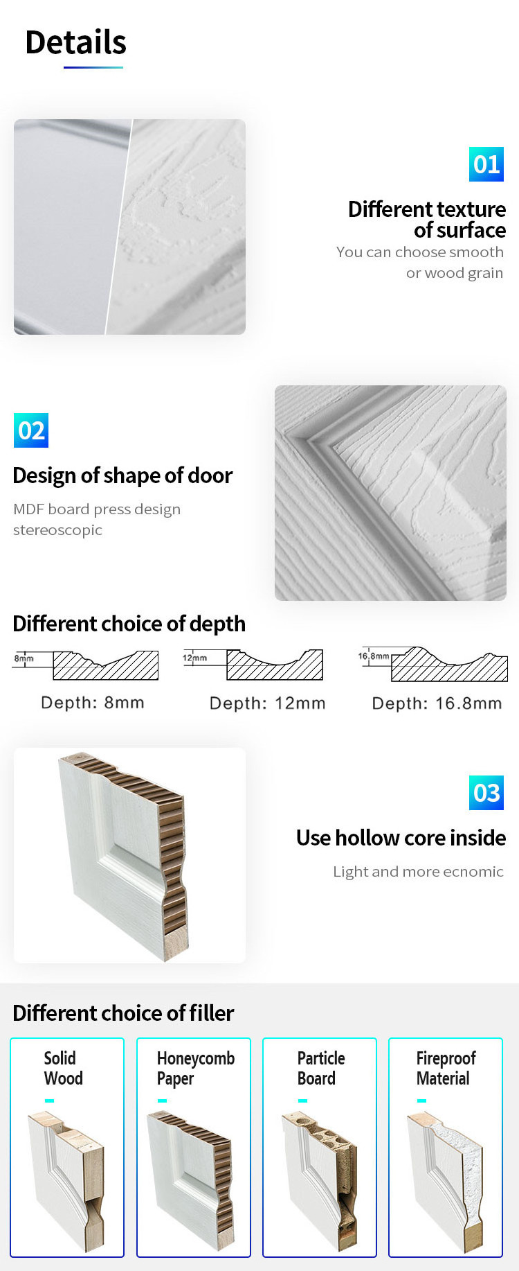 JHK-MS02-B White Primer Smooth Shaker Molded 2 panel wooden swing door interior door white contemporary main door designs