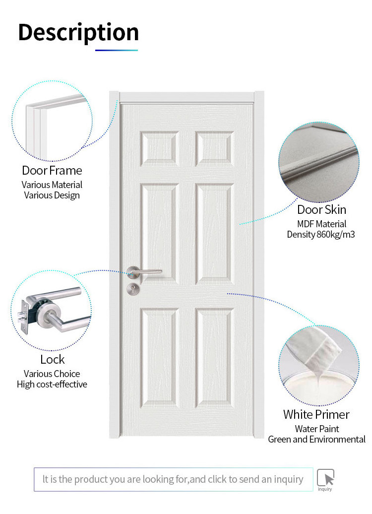 JHK-MS02-B White Primer Smooth Shaker Molded 2 panel wooden swing door interior door white contemporary main door designs