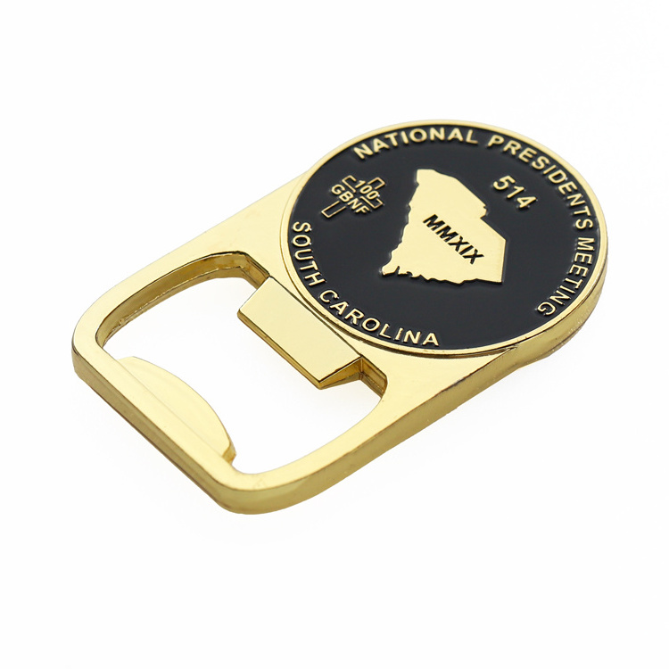 Golden supplier custom soft enamel round metal diy gold bottle opener